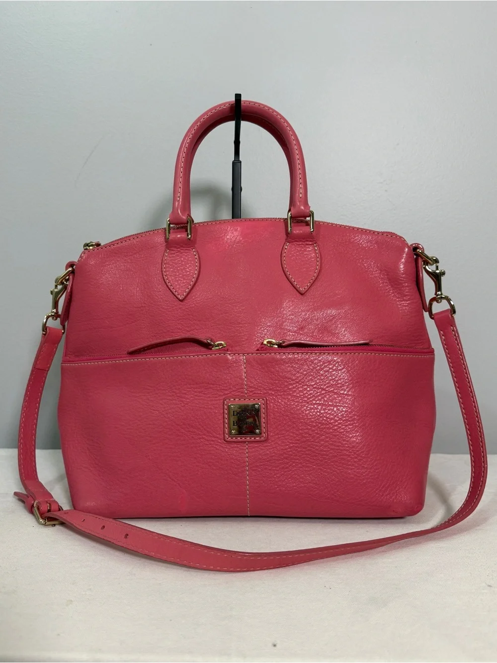 Dooney & Bourke Dillen Pink Leather Satchel Double Pocket Shoulder Purse